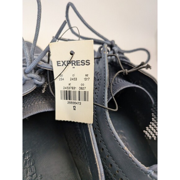 NEW Express Mens Size 12 Fabric Dress Sneakers Oxford Shoes Navy Blue Derby - Picture 15 of 16